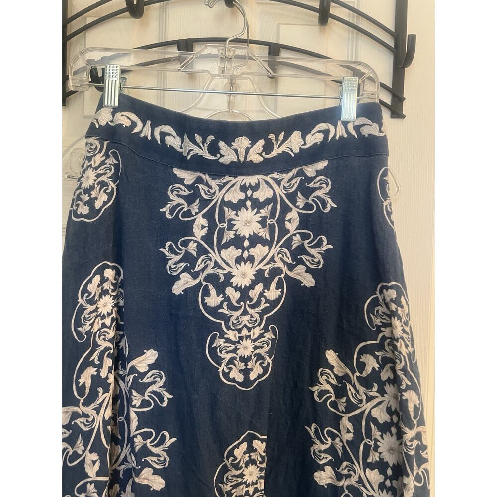 Agua Bendita Bergamots Skirt Large In Ribbons Maxi Linen Blue - Picture 2 of 3